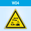 Знак W04 «Опасно! едкие и коррозионные вещества» (пластик, сторона 200 мм)